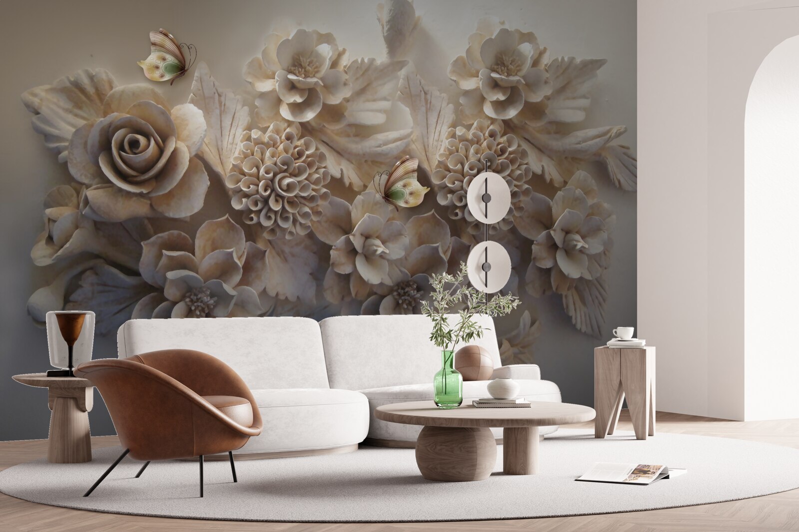 Fototapeta zestaw z dużych kwiatów w kremowej tonacji