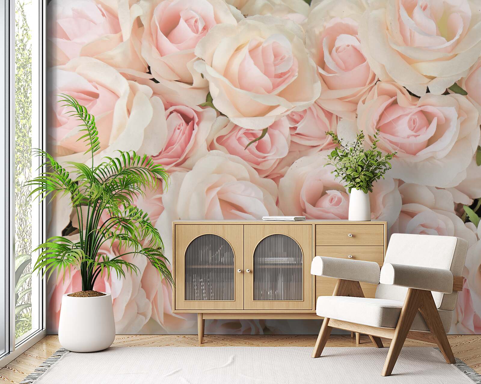 Fototapeta wiele delikatnych różowych róż