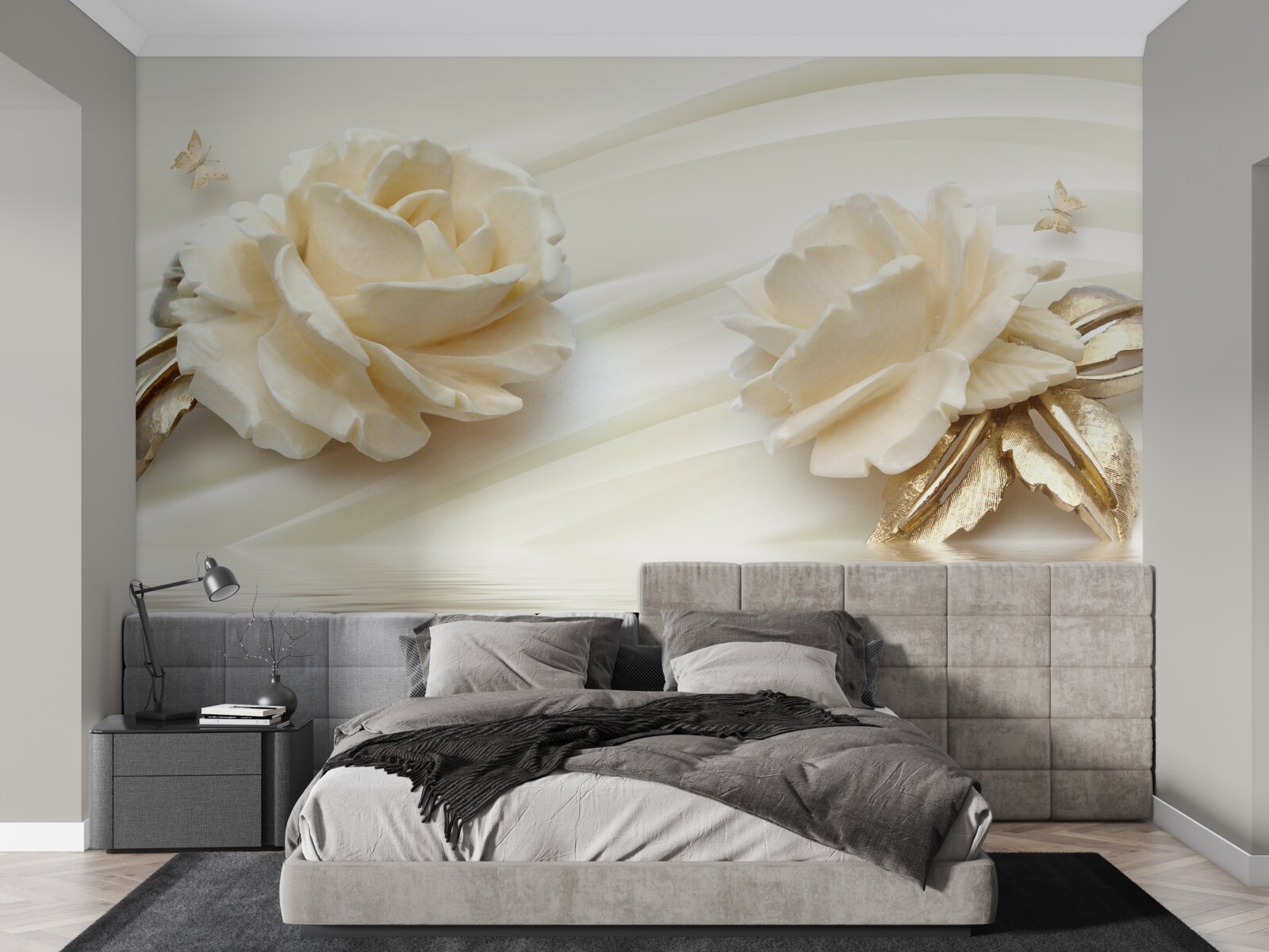 Fototapeta dwa duże beżowe kwiaty róży