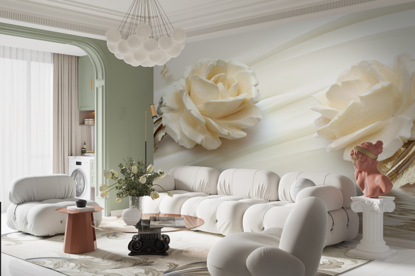 Fototapeta dwa duże beżowe kwiaty róży