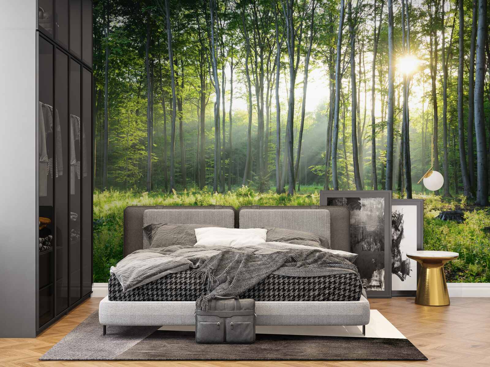 Fototapeta miejsce na łonie natury z widokiem na poranne słońce w lesie