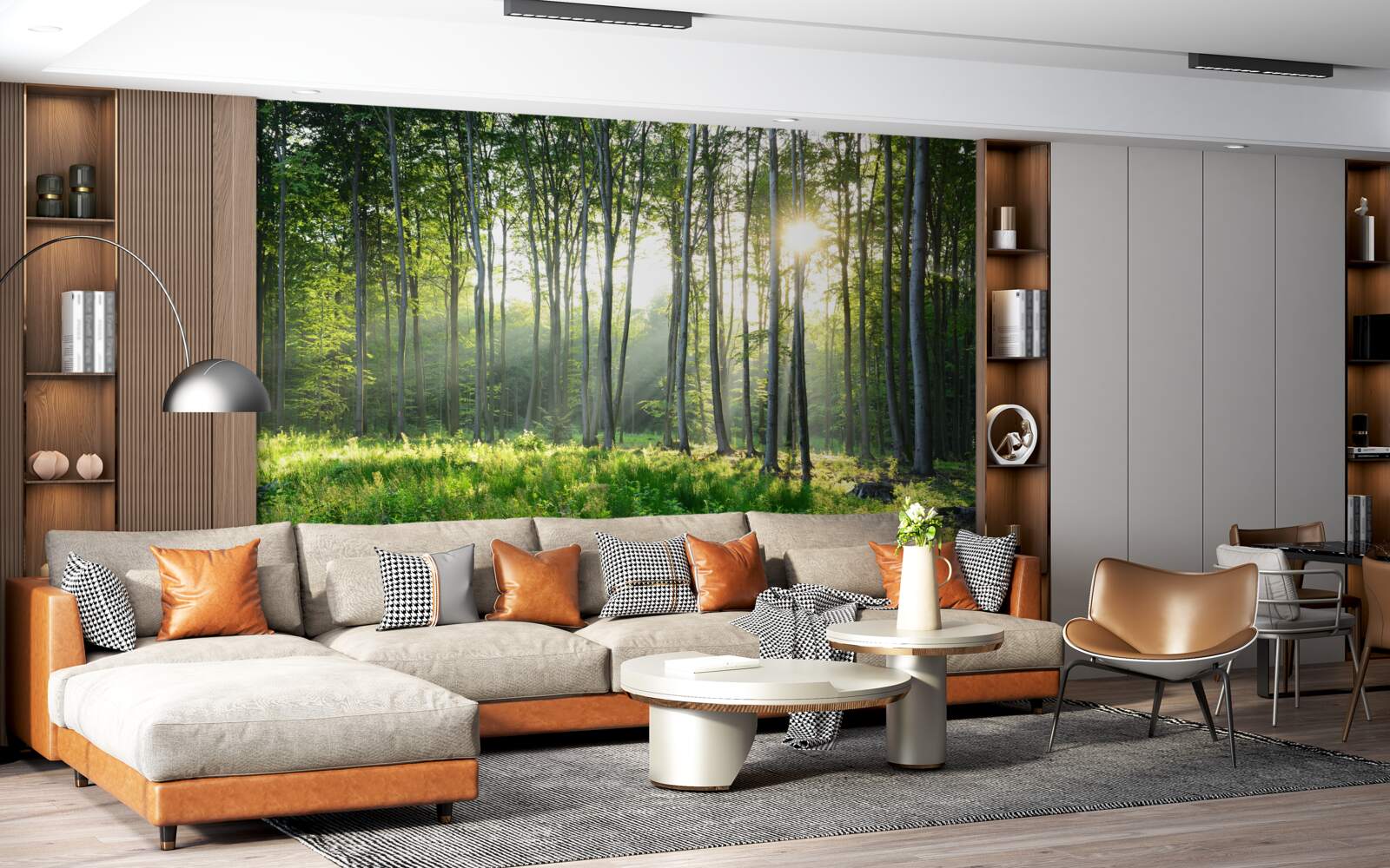 Fototapeta miejsce na łonie natury z widokiem na poranne słońce w lesie