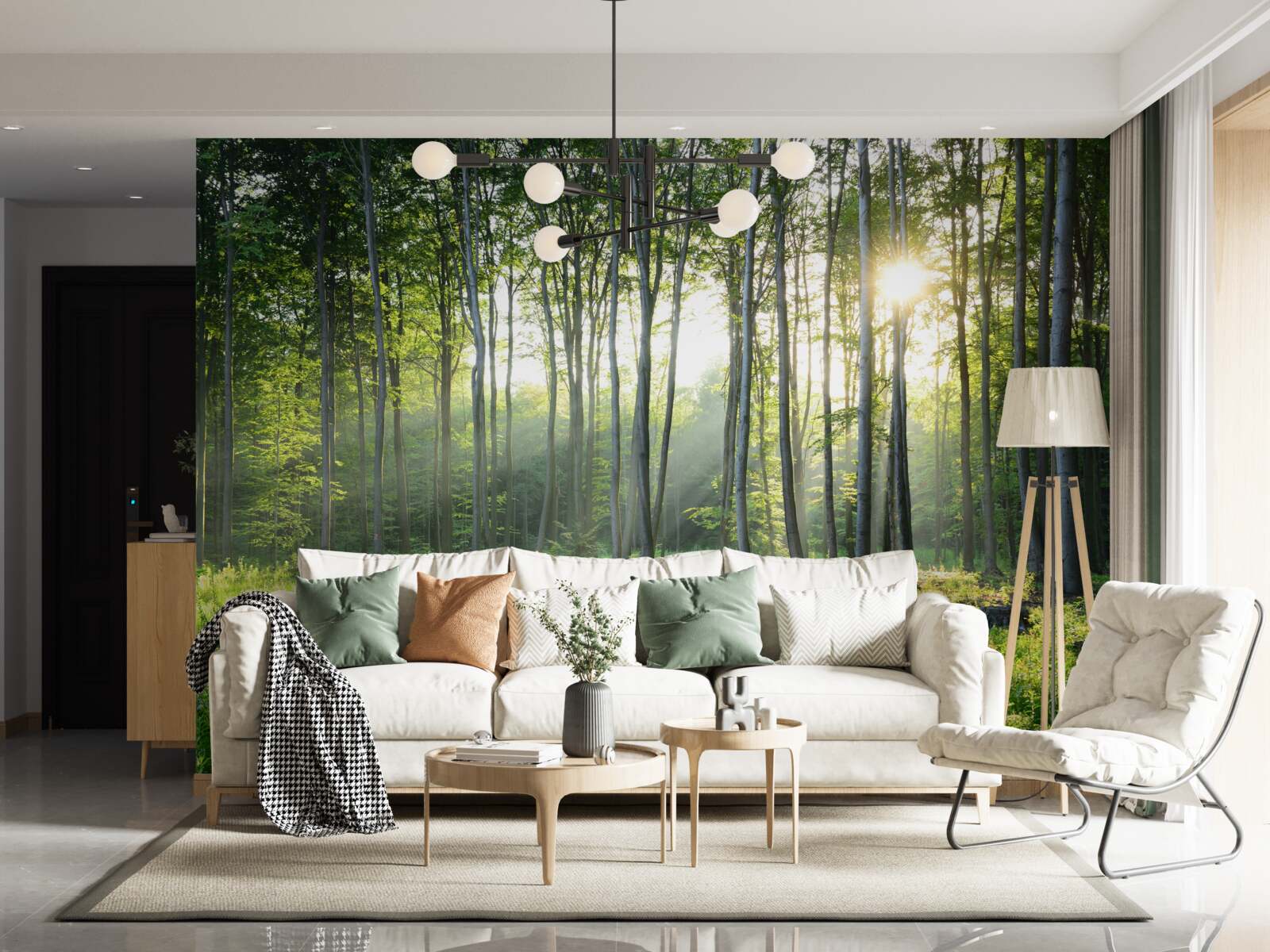 Fototapeta miejsce na łonie natury z widokiem na poranne słońce w lesie