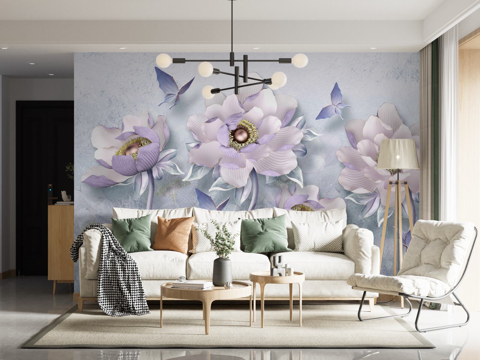 Fototapeta fioletowe motyle i kwiaty o wyjątkowej delikatności