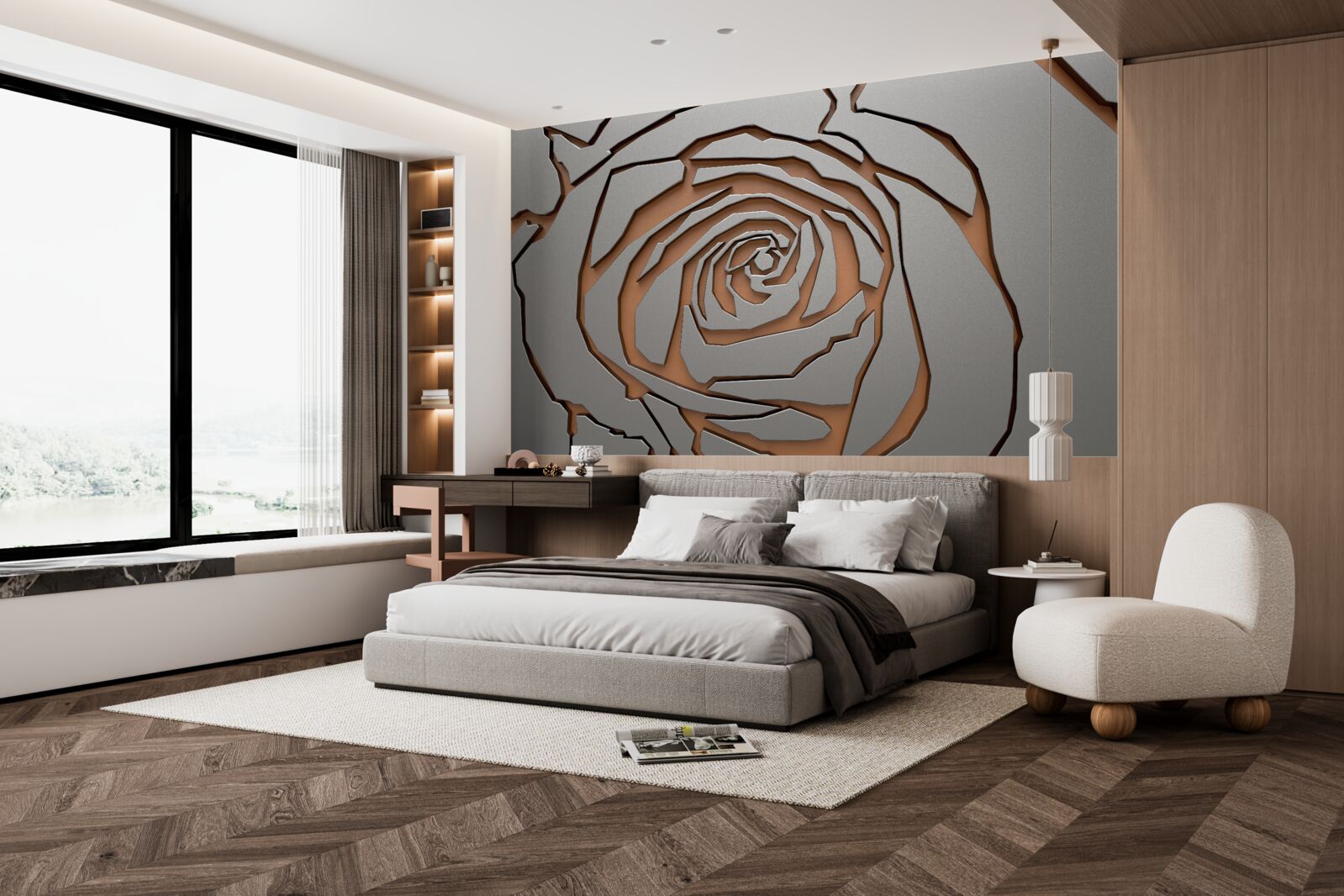 Fototapeta na ścianie podświetlona jest jedna duża róża