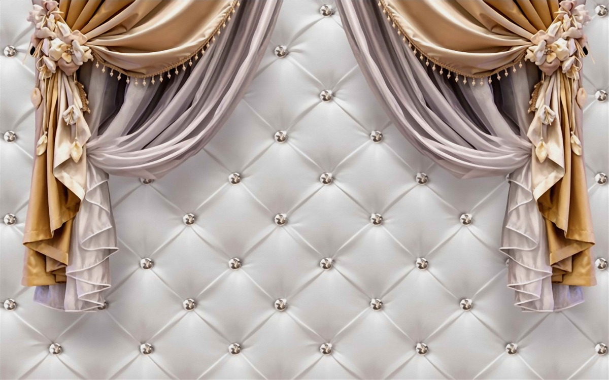 Fototapeta biała pikowana ściana i zasłony