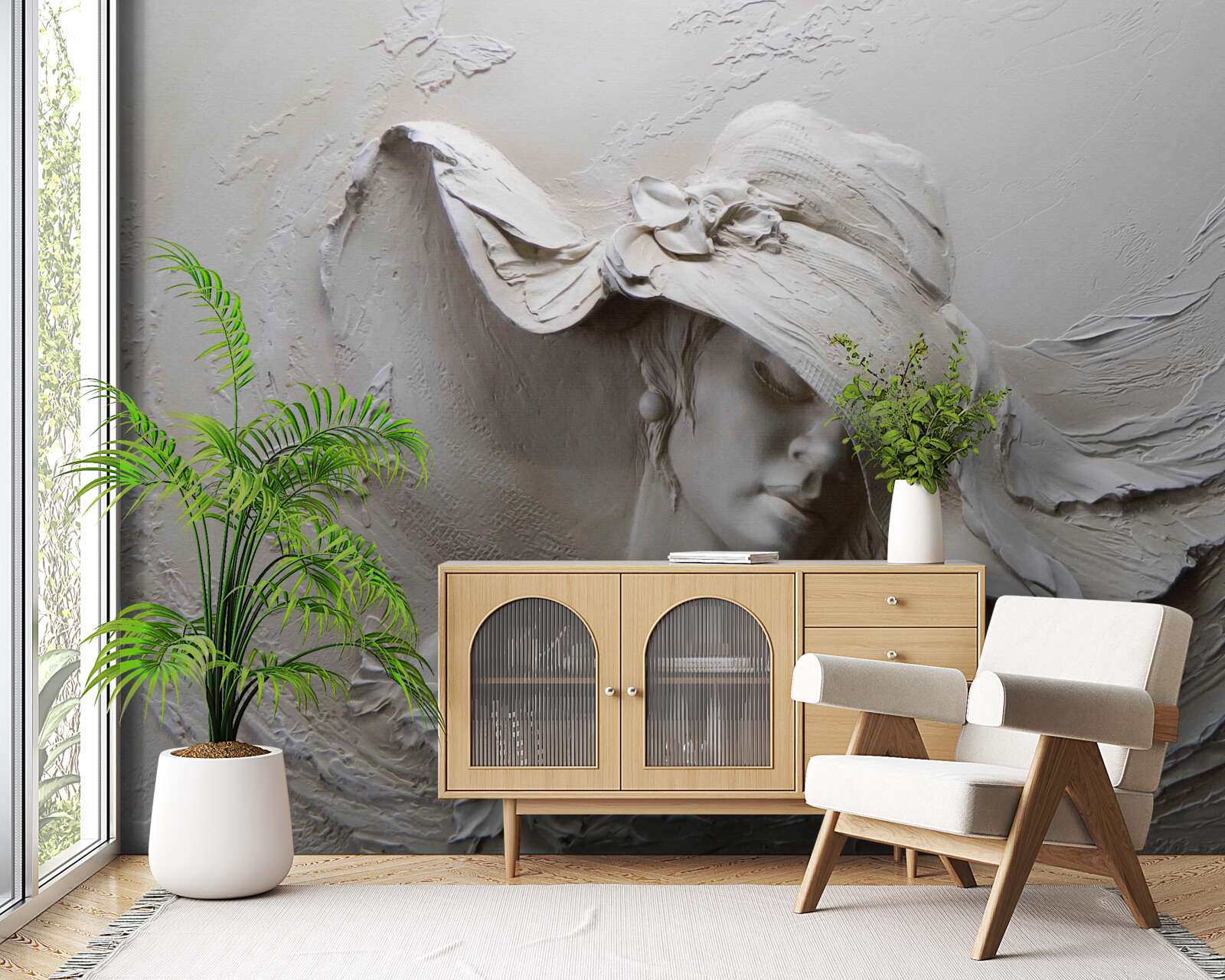 Fototapeta na ścianie wyrzeźbiony wizerunek dziewczynki w kapeluszu