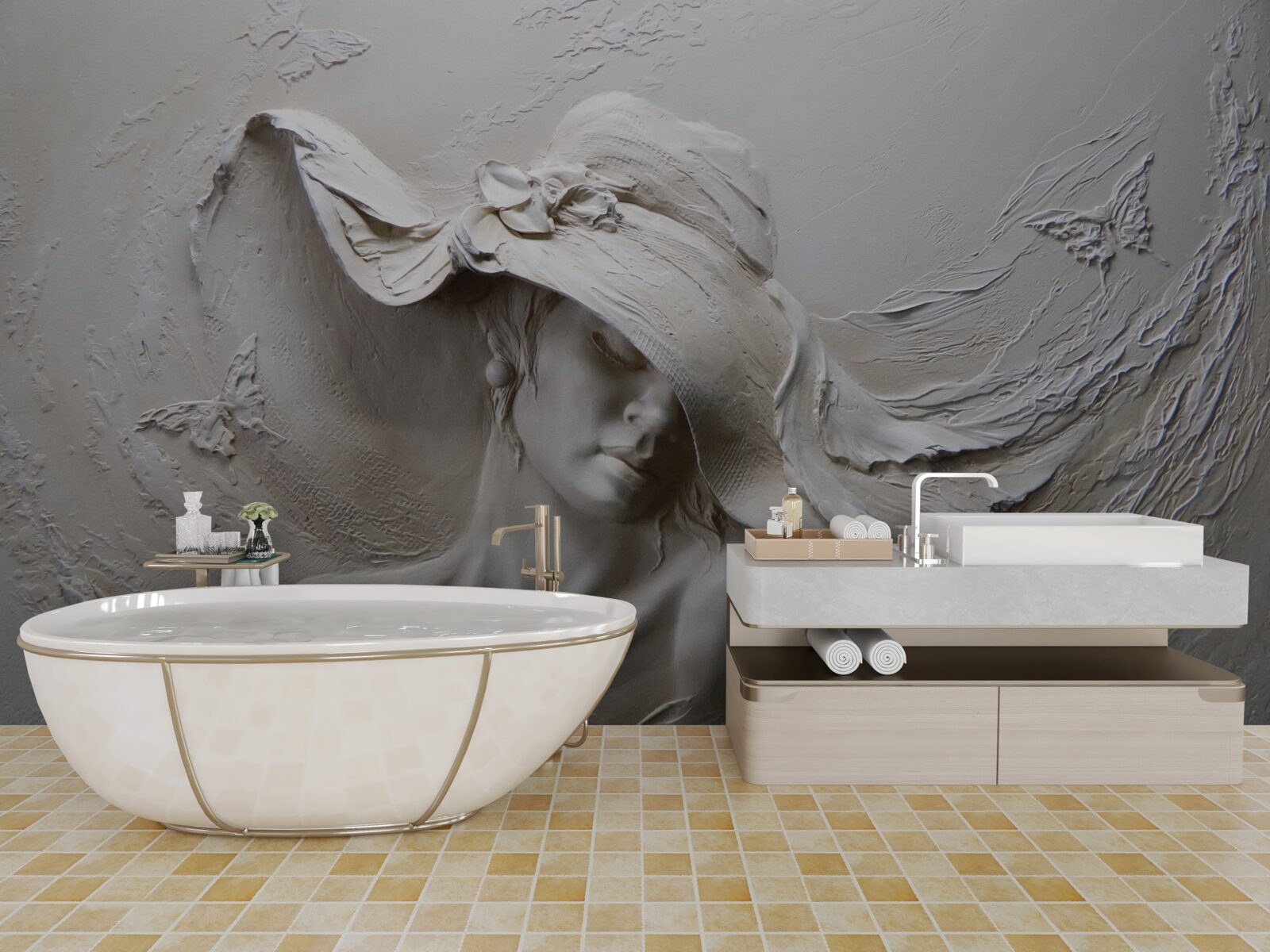 Fototapeta na ścianie wyrzeźbiony wizerunek dziewczynki w kapeluszu