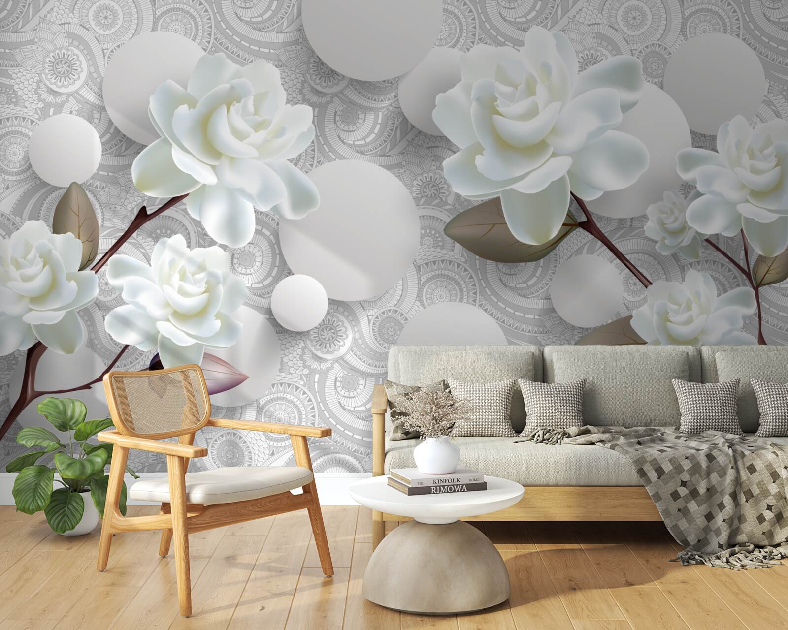 Fototapeta koła i śnieżnobiałe róże