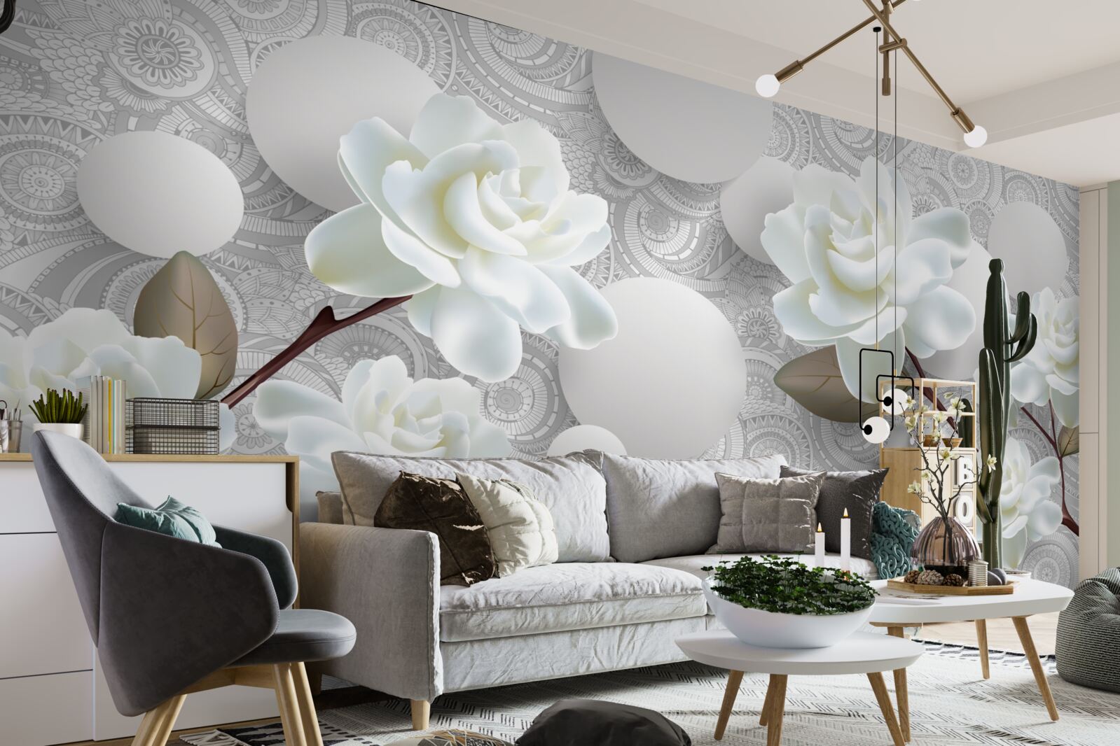 Fototapeta koła i śnieżnobiałe róże