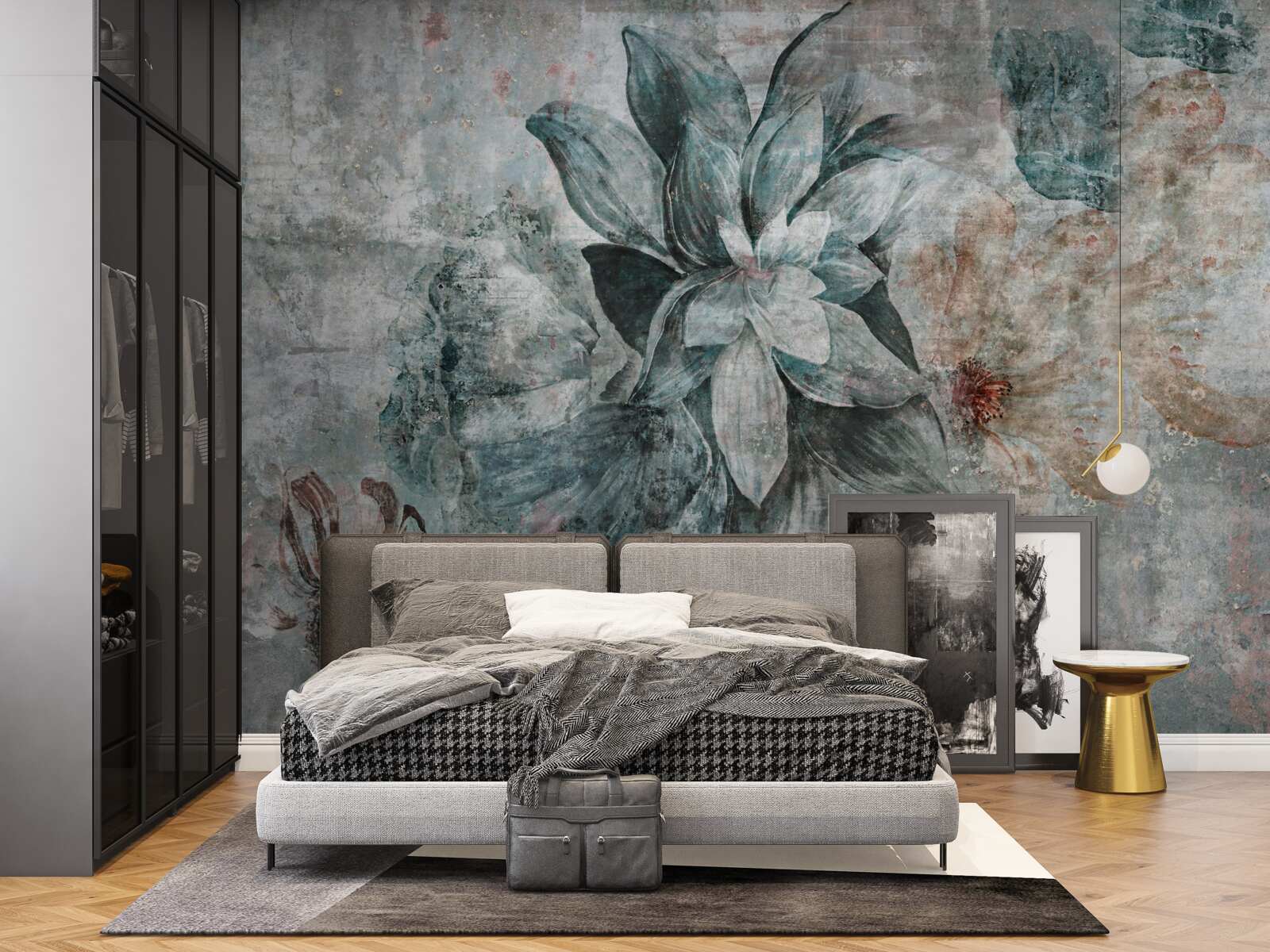 Fototapeta kwitnące rośliny na betonowej barierze