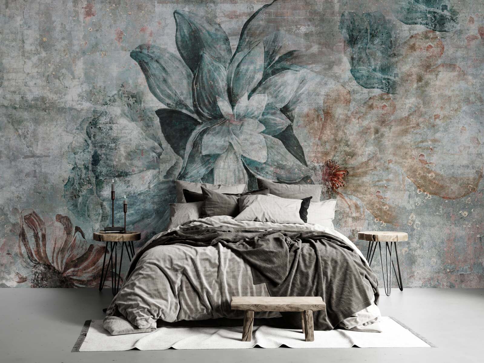 Fototapeta kwitnące rośliny na betonowej barierze