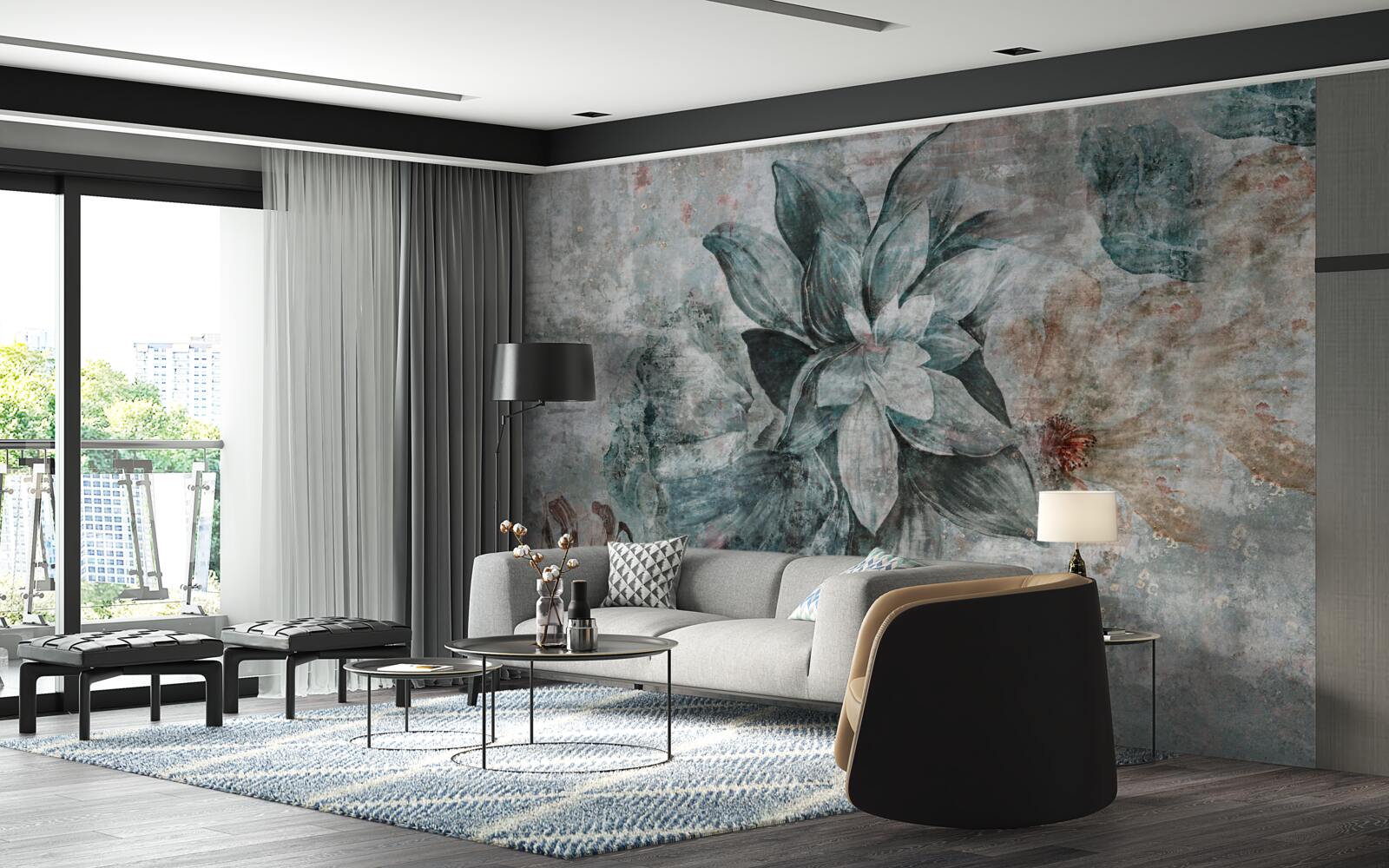 Fototapeta kwitnące rośliny na betonowej barierze