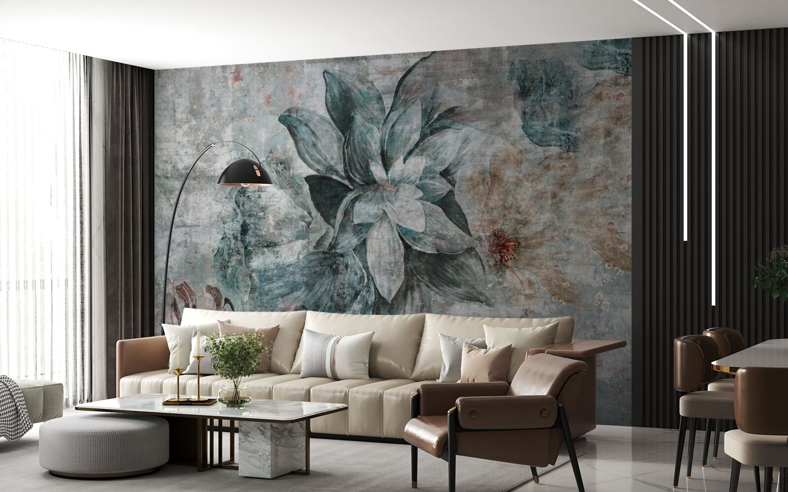 Fototapeta kwitnące rośliny na betonowej barierze