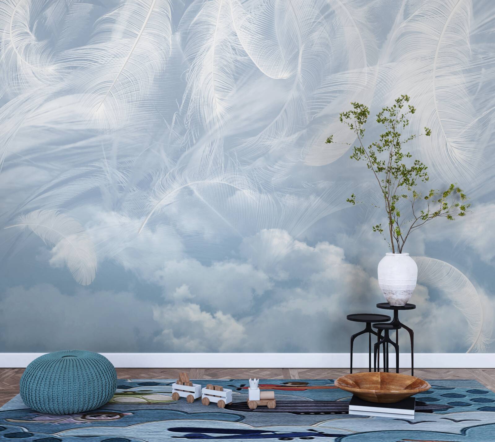 Fototapeta puchatek i gromady niebieskie