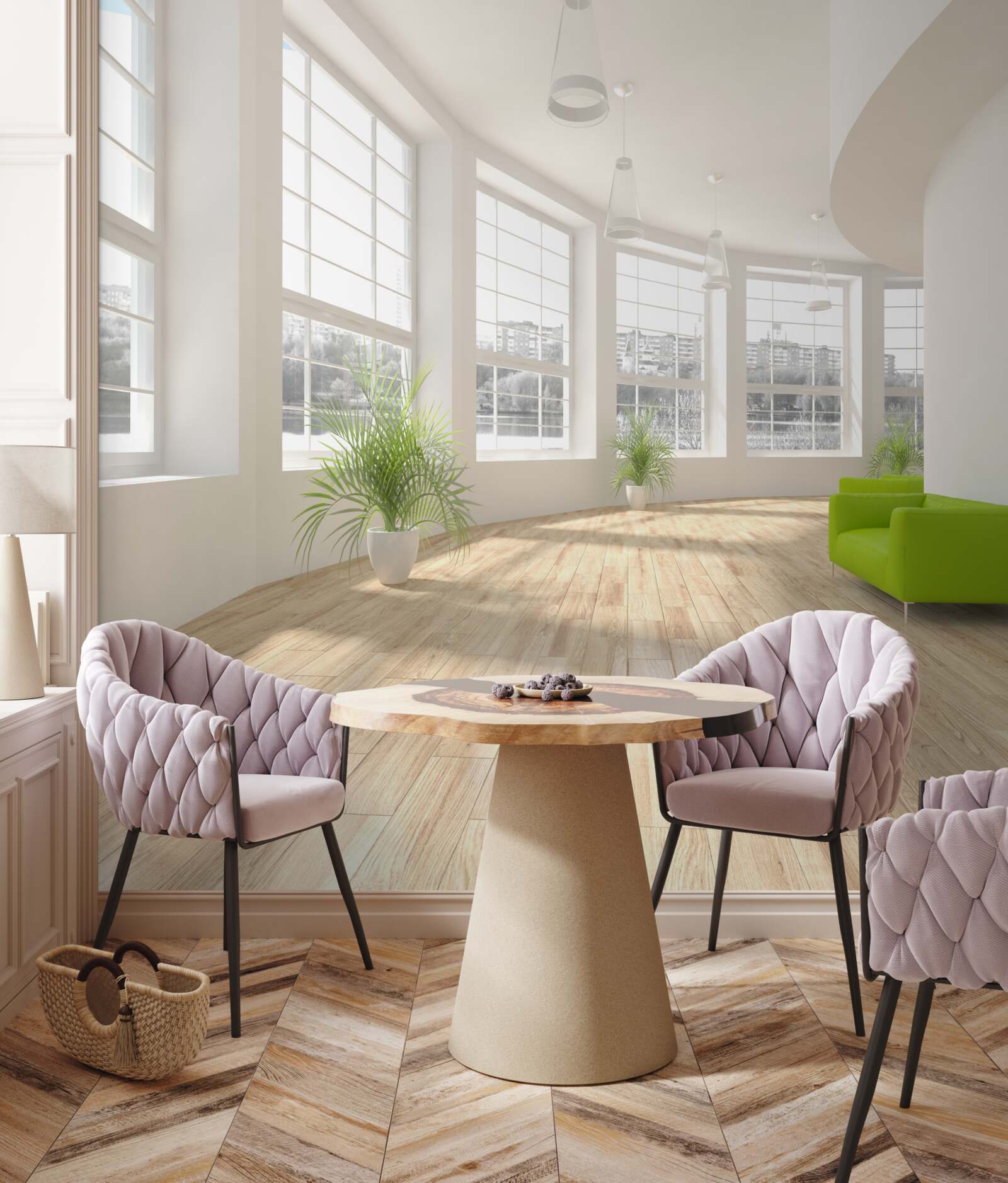 Fototapeta biały korytarz z oknami sięgającymi od podłogi do sufitu