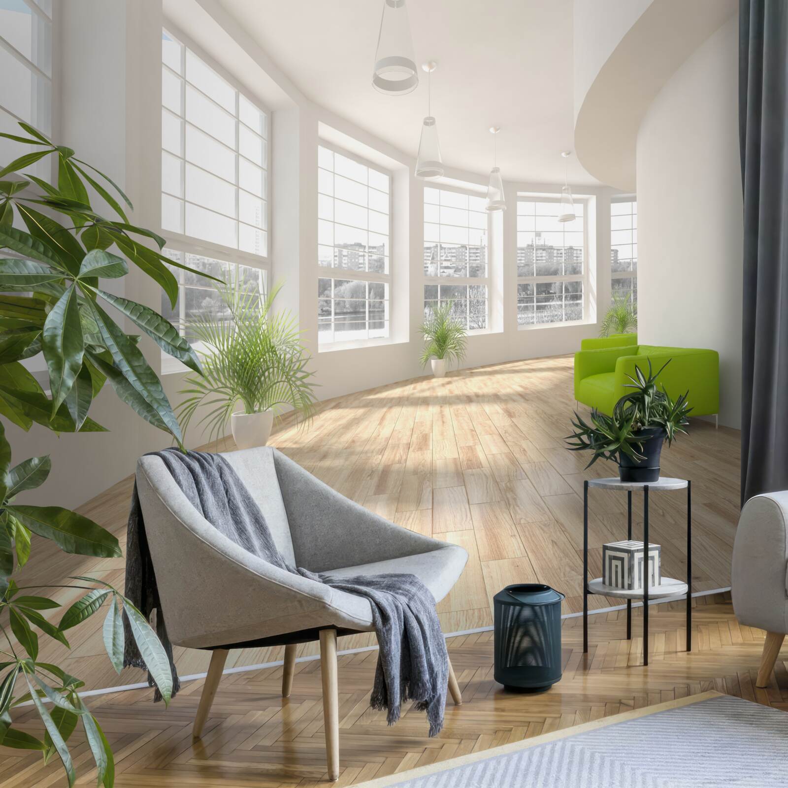 Fototapeta biały korytarz z oknami sięgającymi od podłogi do sufitu