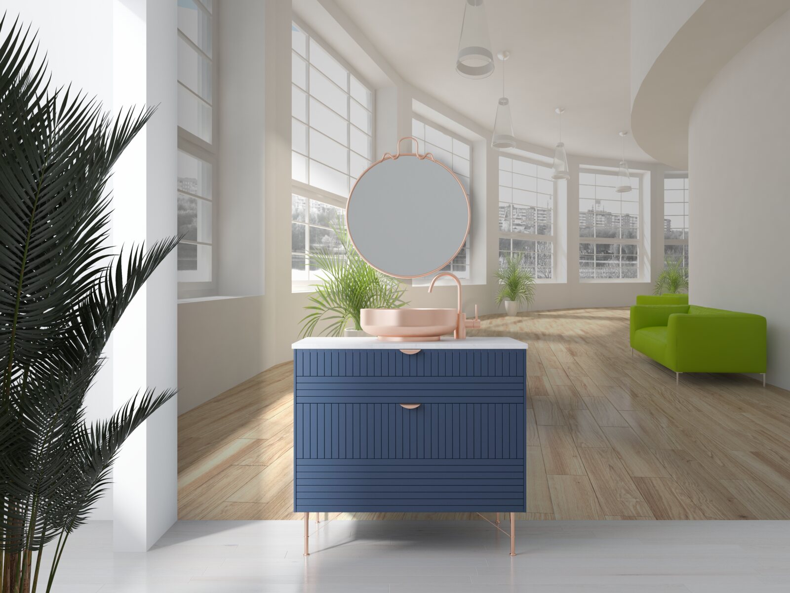 Fototapeta biały korytarz z oknami sięgającymi od podłogi do sufitu