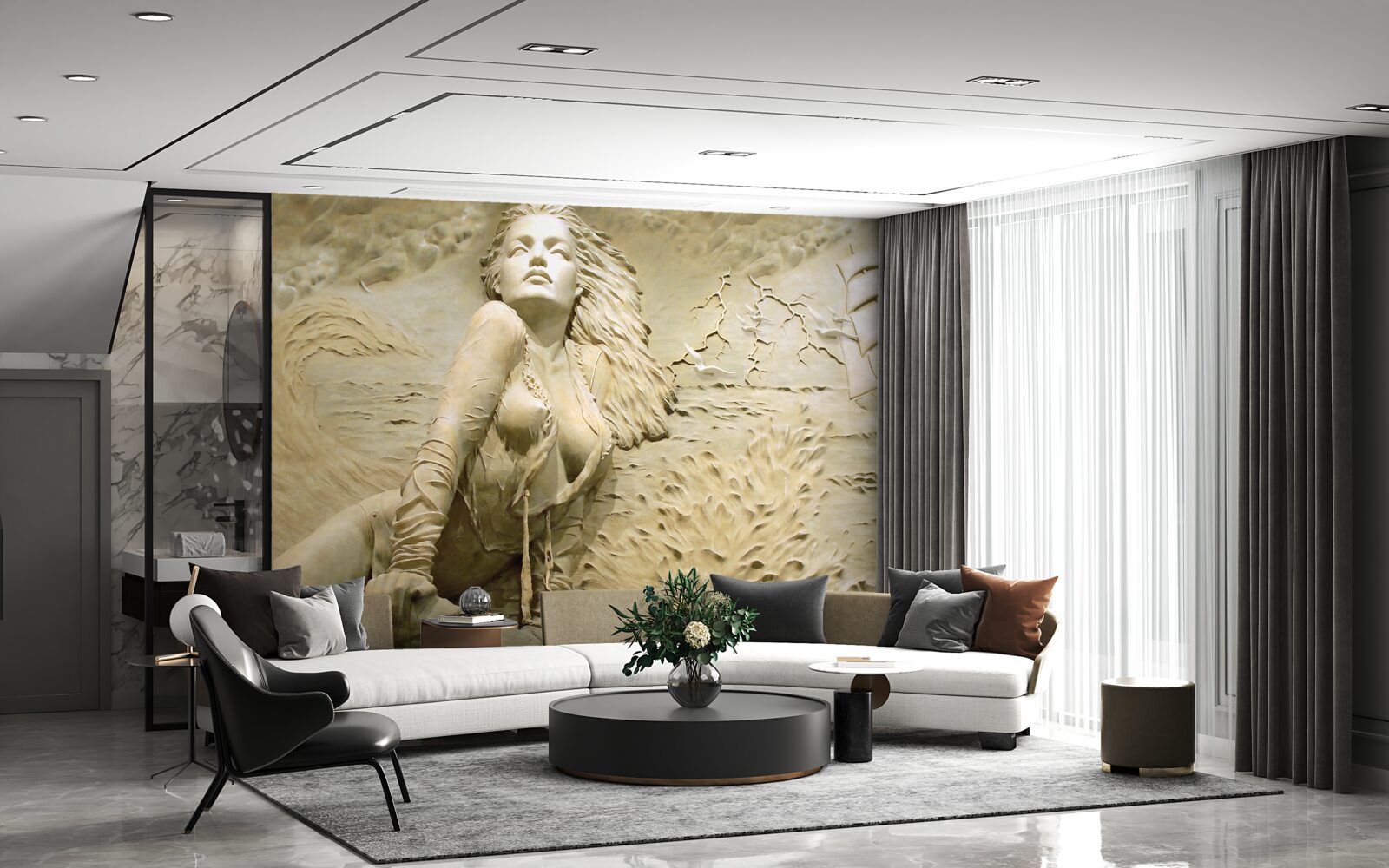 Fototapeta w pobliżu dziewczyna z rozpuszczonymi włosami i żaglem