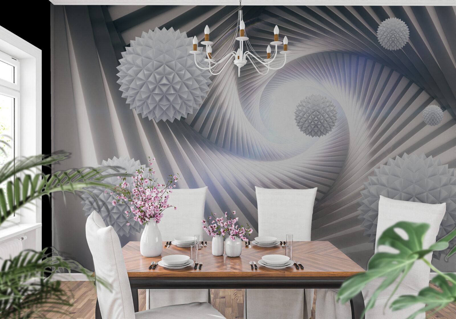 Fototapeta białe kule i abstrakcyjne spirale