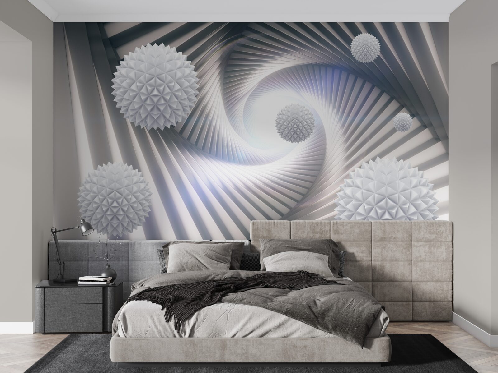 Fototapeta białe kule i abstrakcyjne spirale