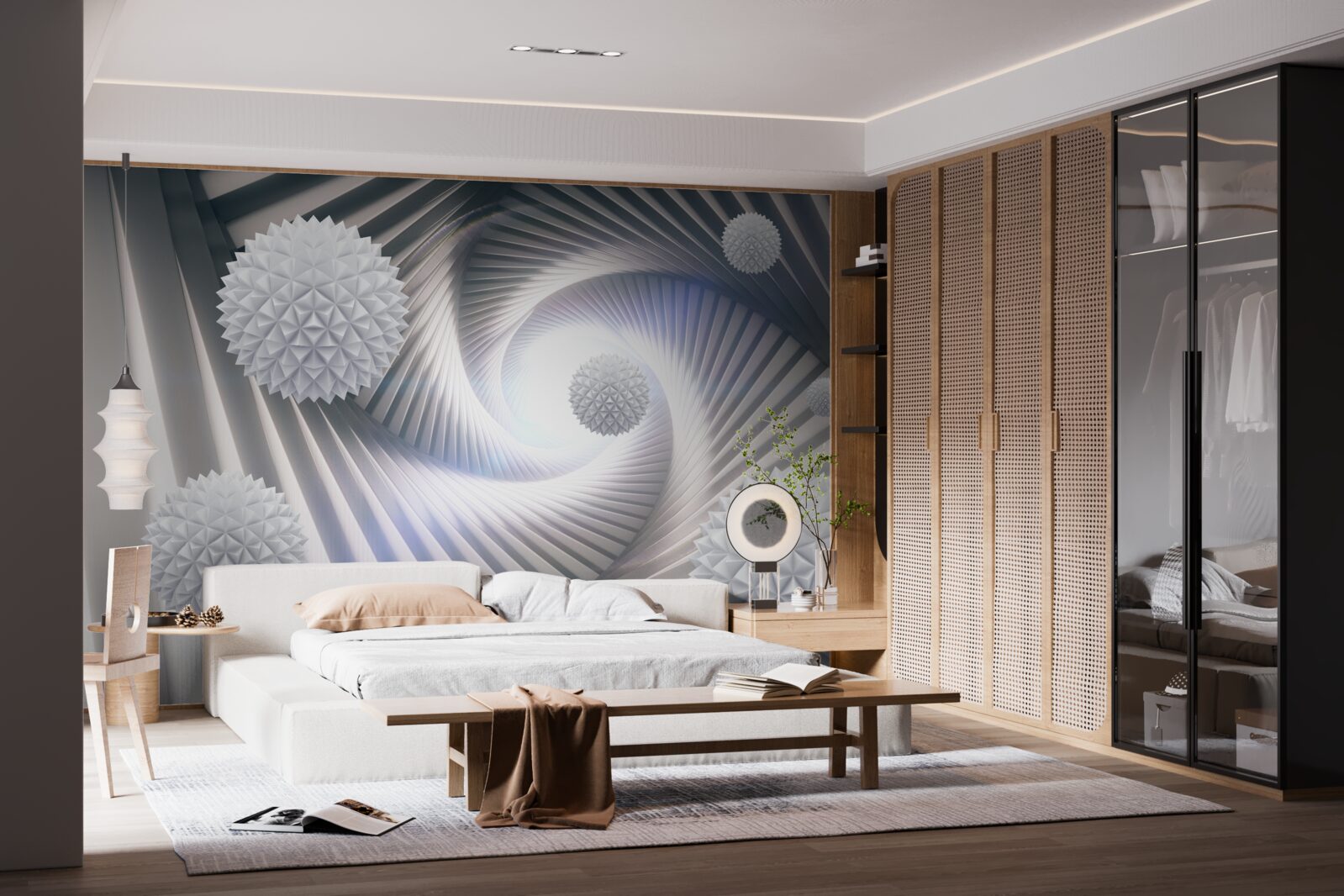 Fototapeta białe kule i abstrakcyjne spirale