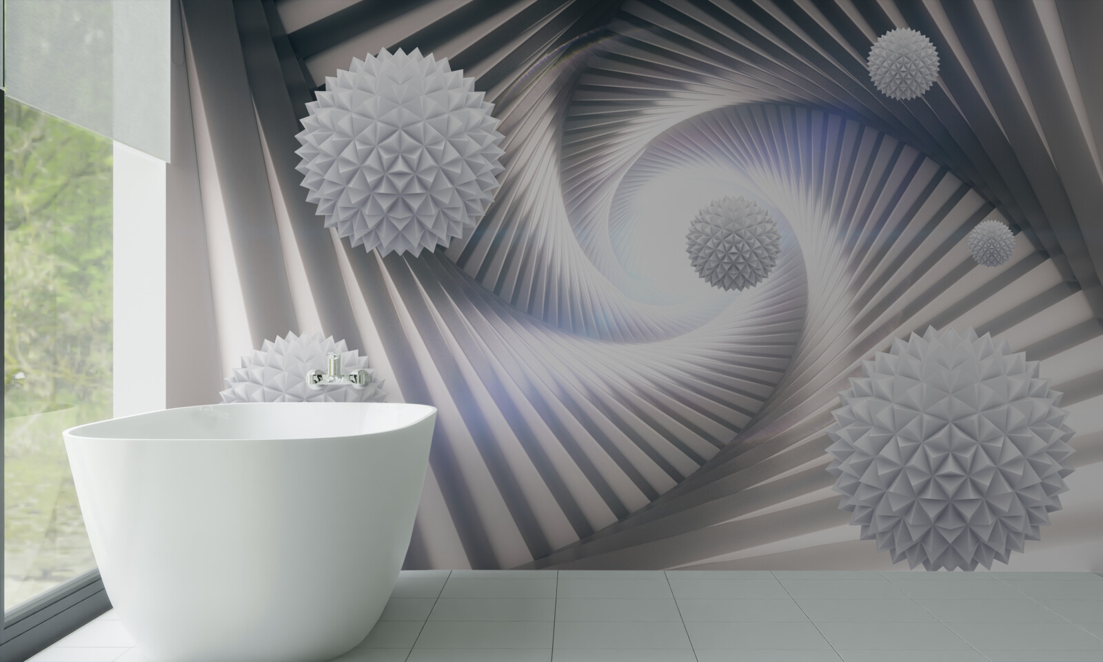 Fototapeta białe kule i abstrakcyjne spirale