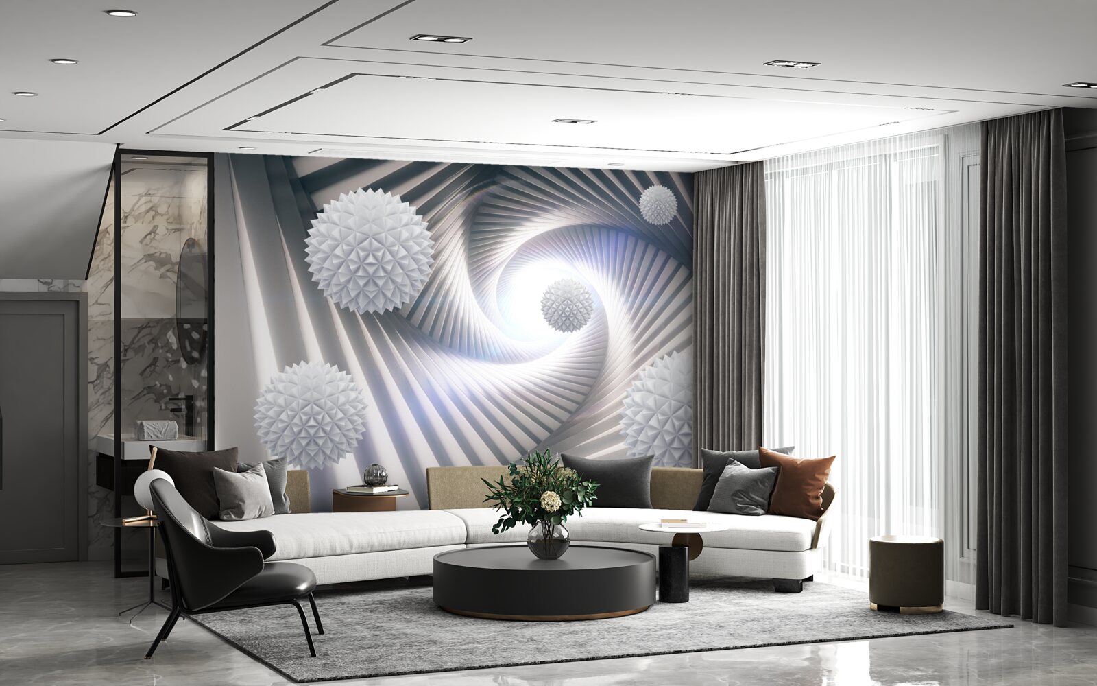 Fototapeta białe kule i abstrakcyjne spirale