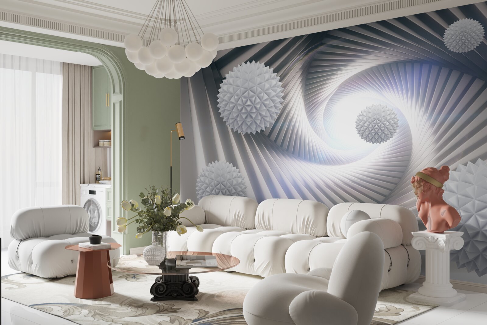 Fototapeta białe kule i abstrakcyjne spirale