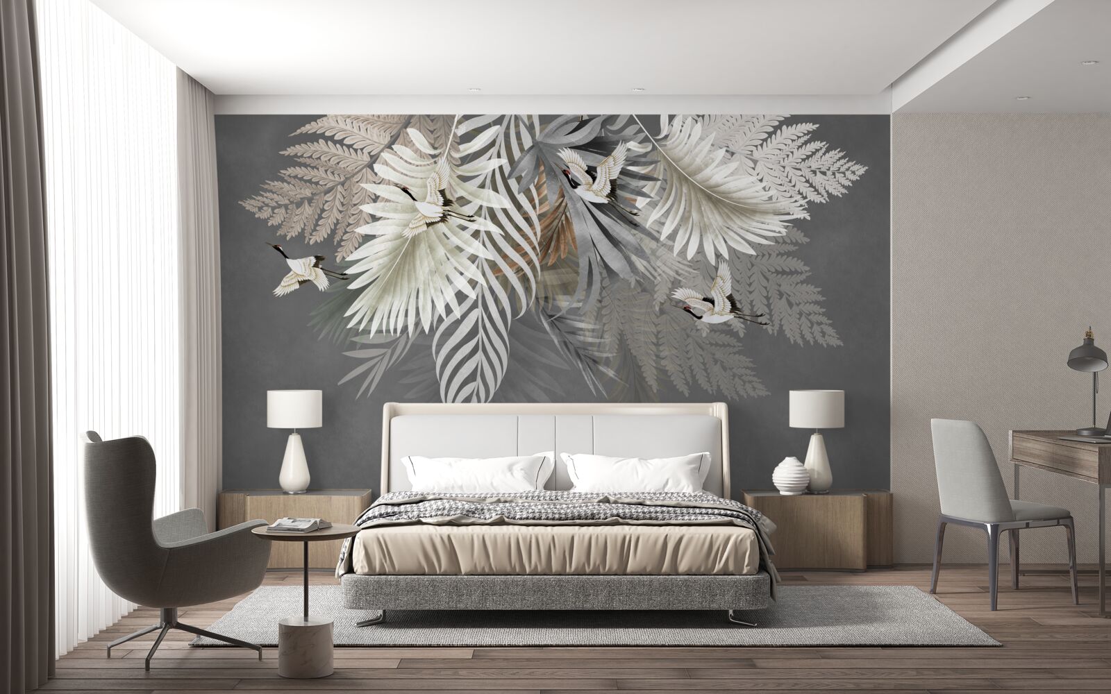 Fototapeta ogromne liście i pierzaste stworzenia