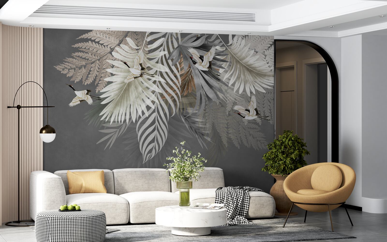 Fototapeta ogromne liście i pierzaste stworzenia