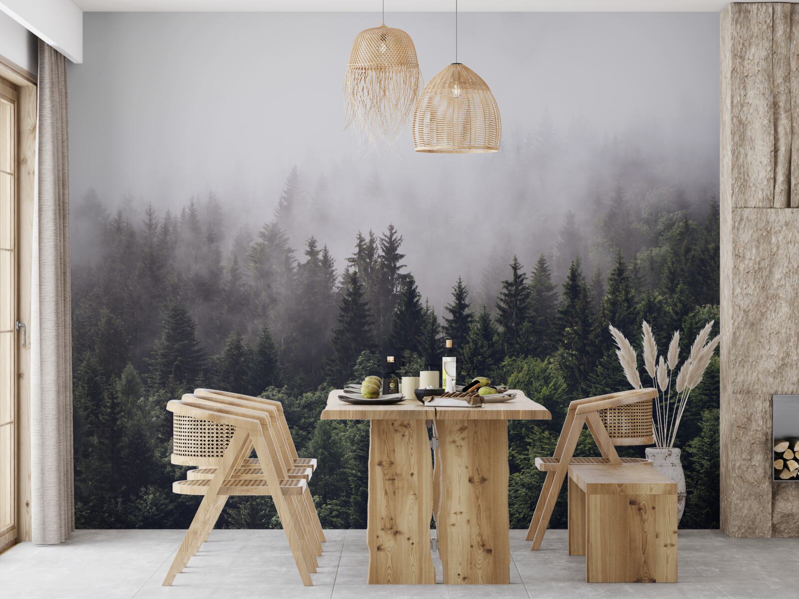 Fototapeta panoramiczny widok z lotu ptaka na mglisty las