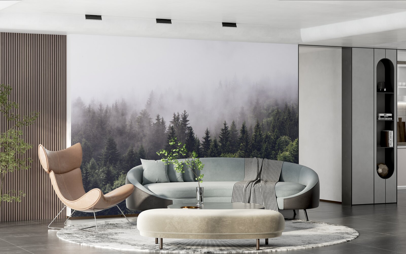 Fototapeta panoramiczny widok z lotu ptaka na mglisty las