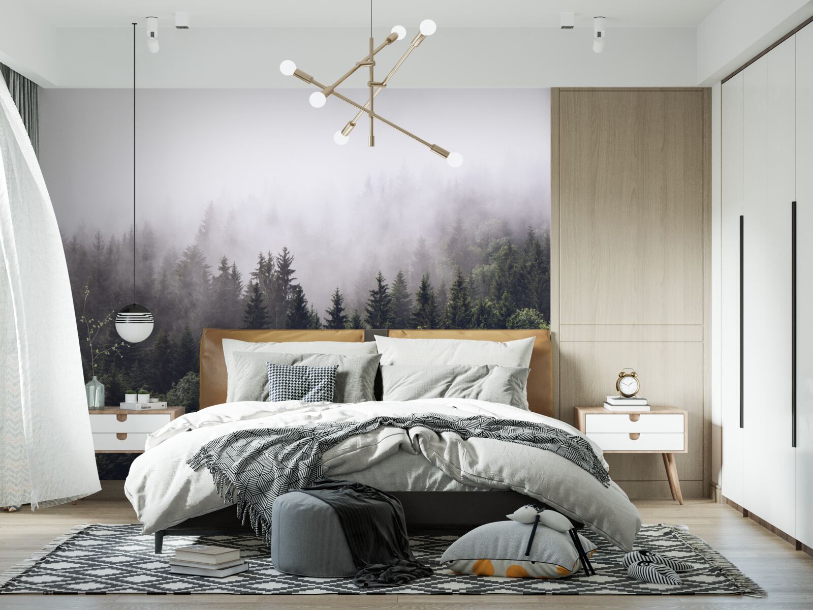 Fototapeta panoramiczny widok z lotu ptaka na mglisty las