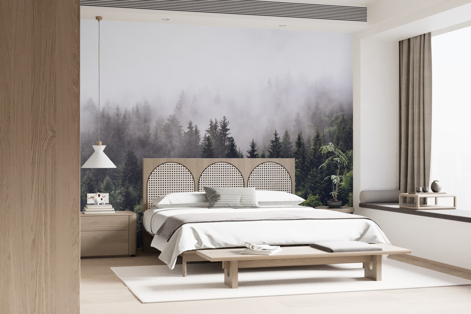 Fototapeta panoramiczny widok z lotu ptaka na mglisty las