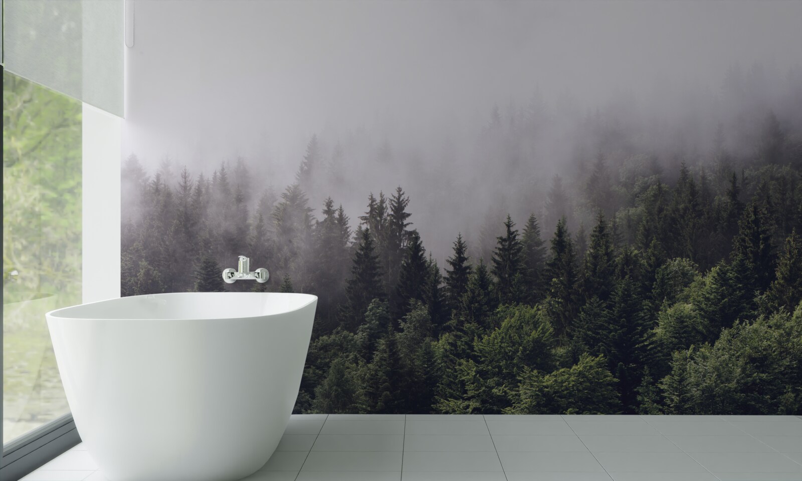 Fototapeta panoramiczny widok z lotu ptaka na mglisty las