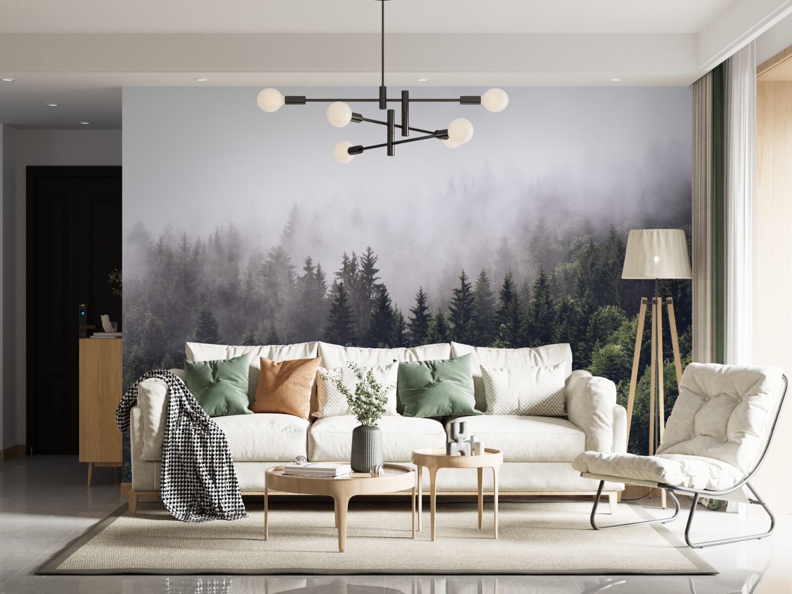 Fototapeta panoramiczny widok z lotu ptaka na mglisty las