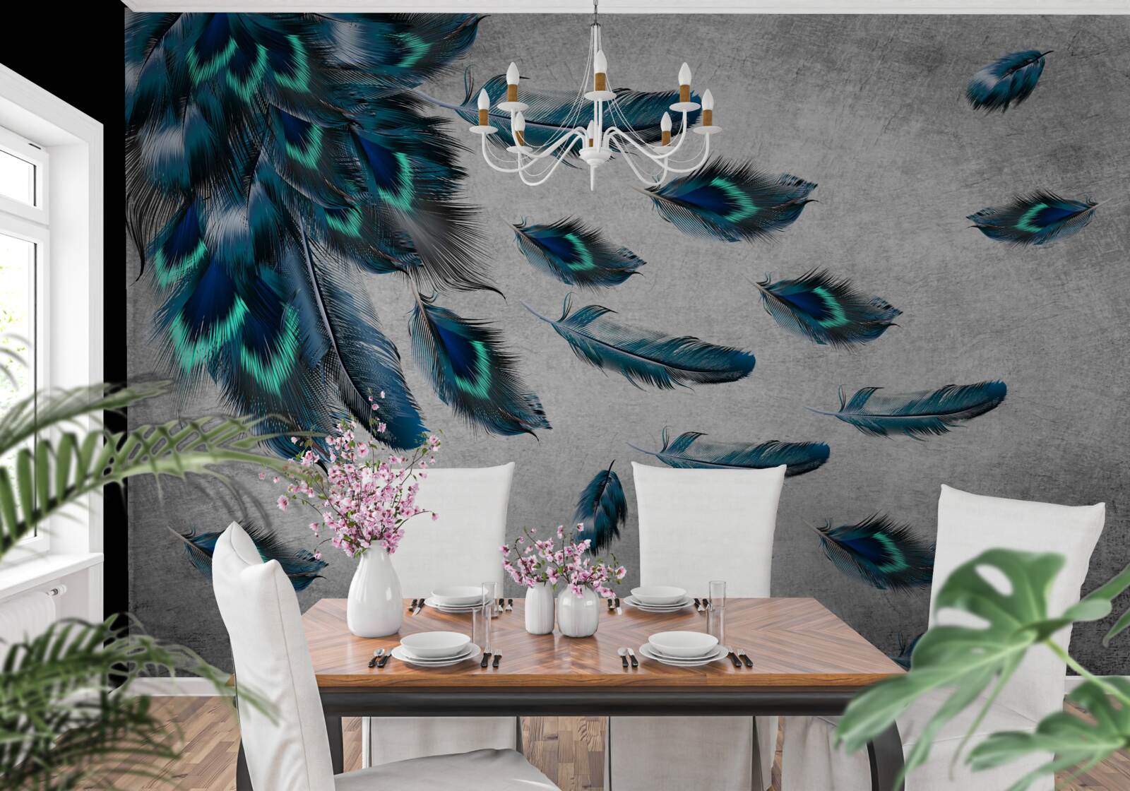 Fototapeta pawie pióra, które odlatują