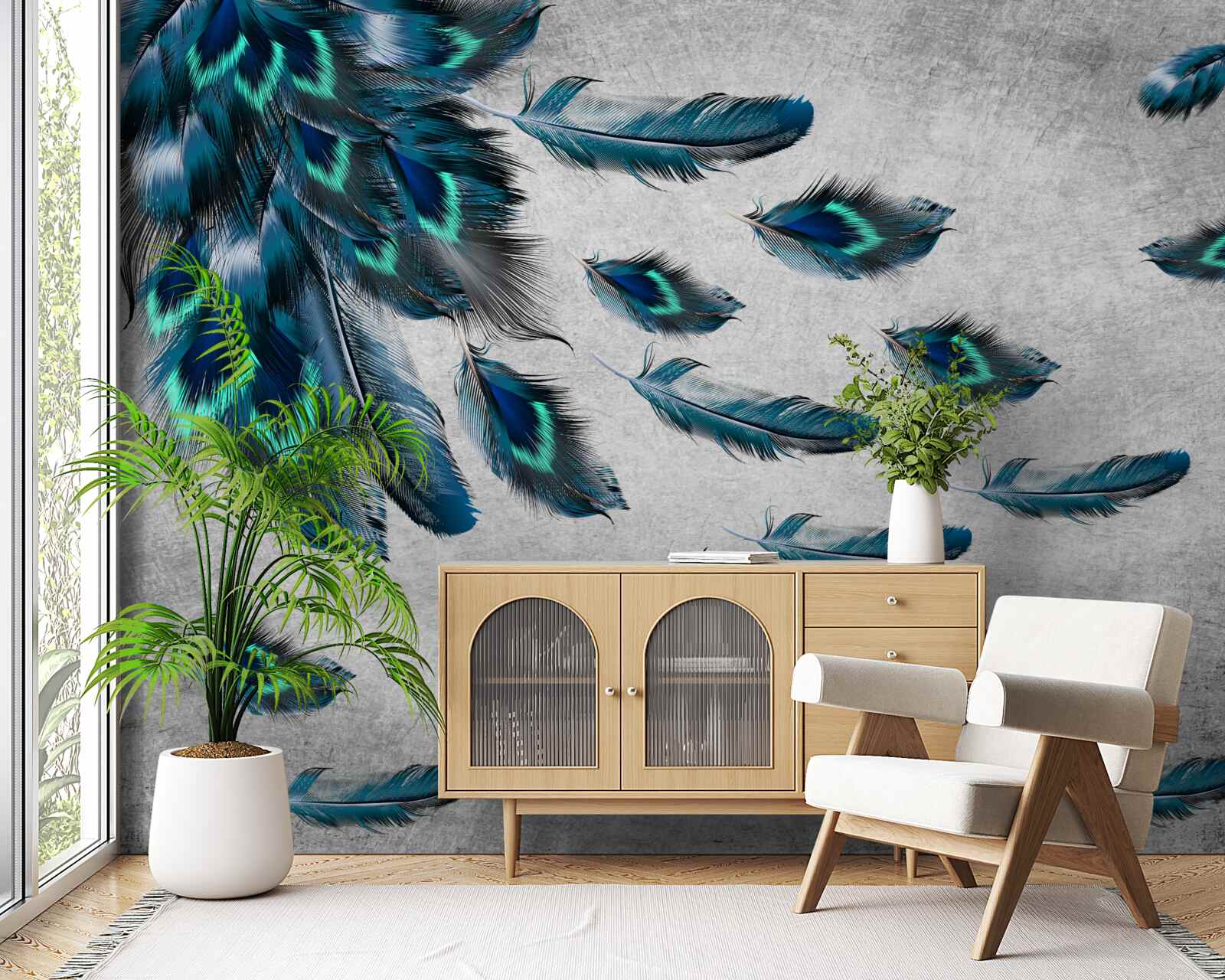 Fototapeta pawie pióra, które odlatują