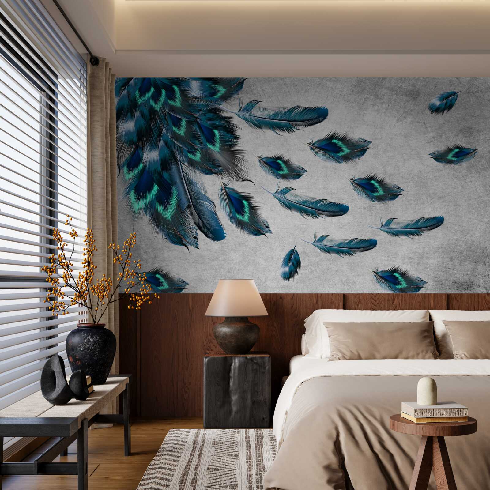 Fototapeta pawie pióra, które odlatują