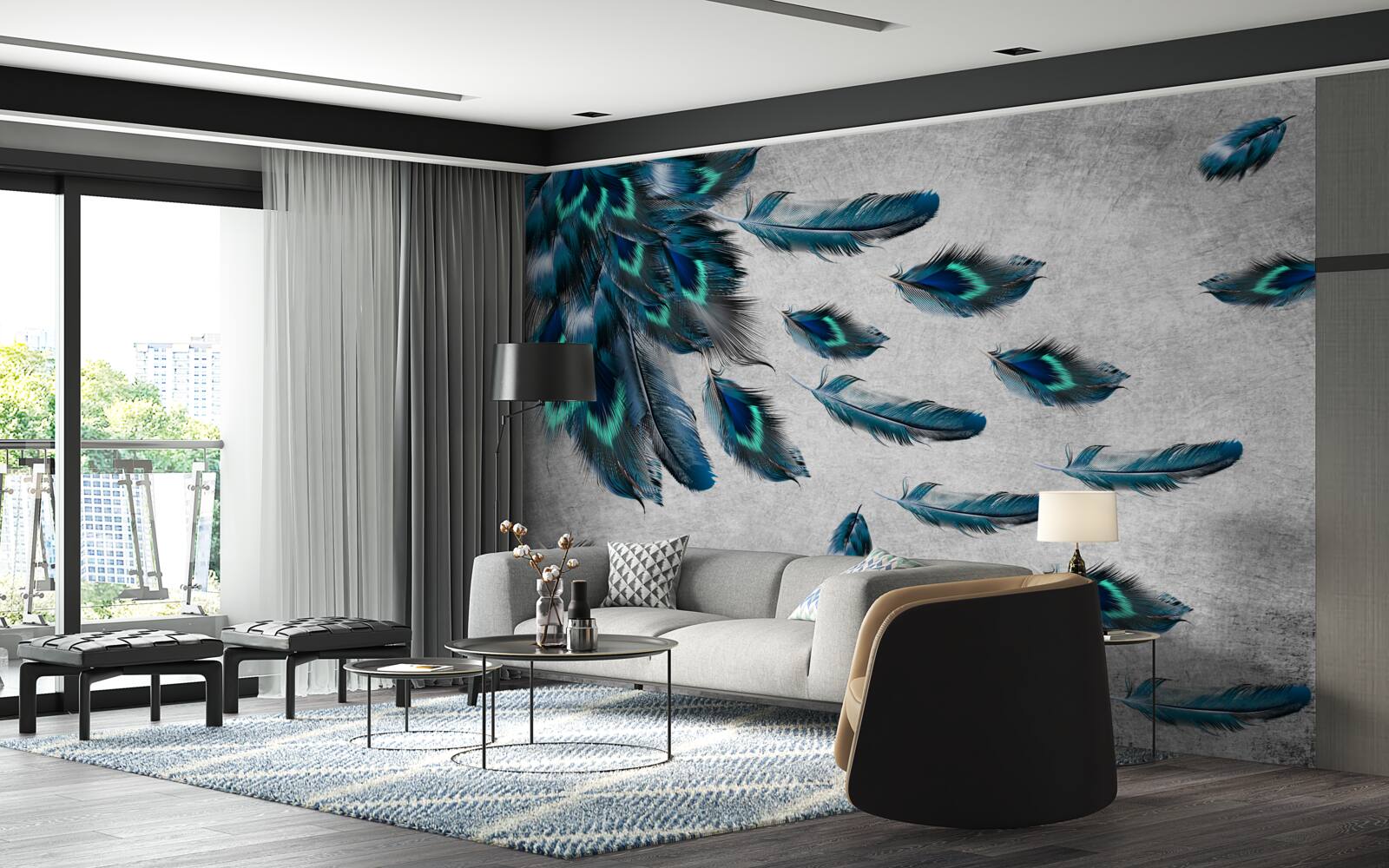 Fototapeta pawie pióra, które odlatują