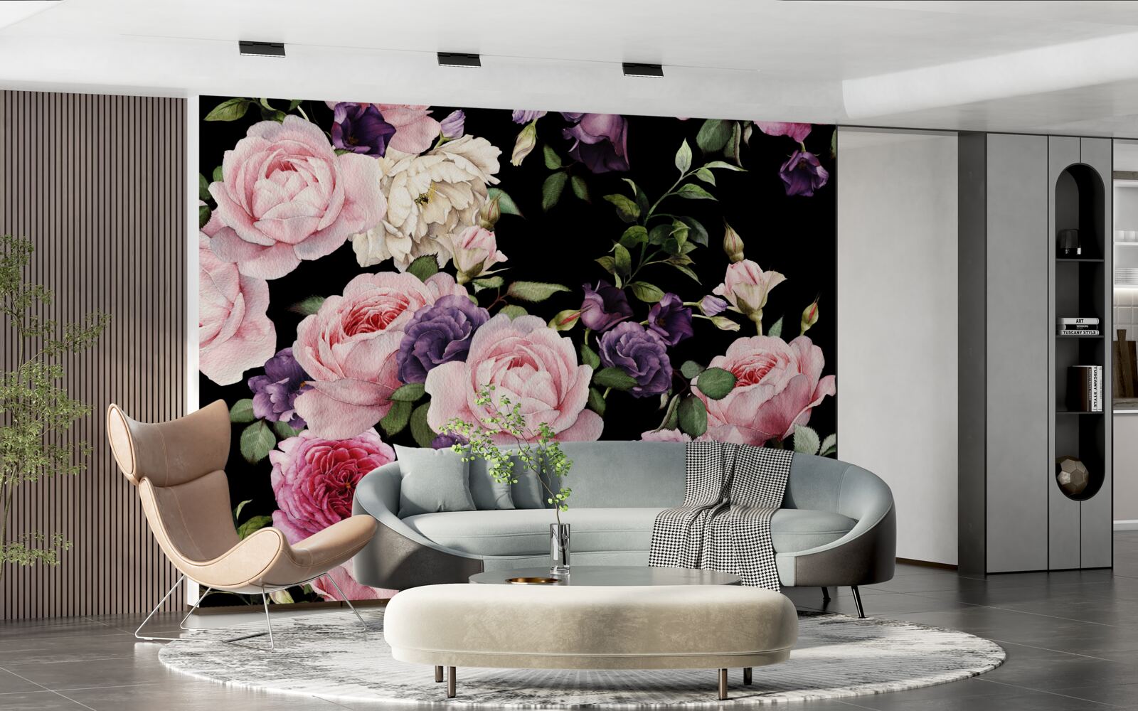 Fototapeta duże róże na czarnym tle