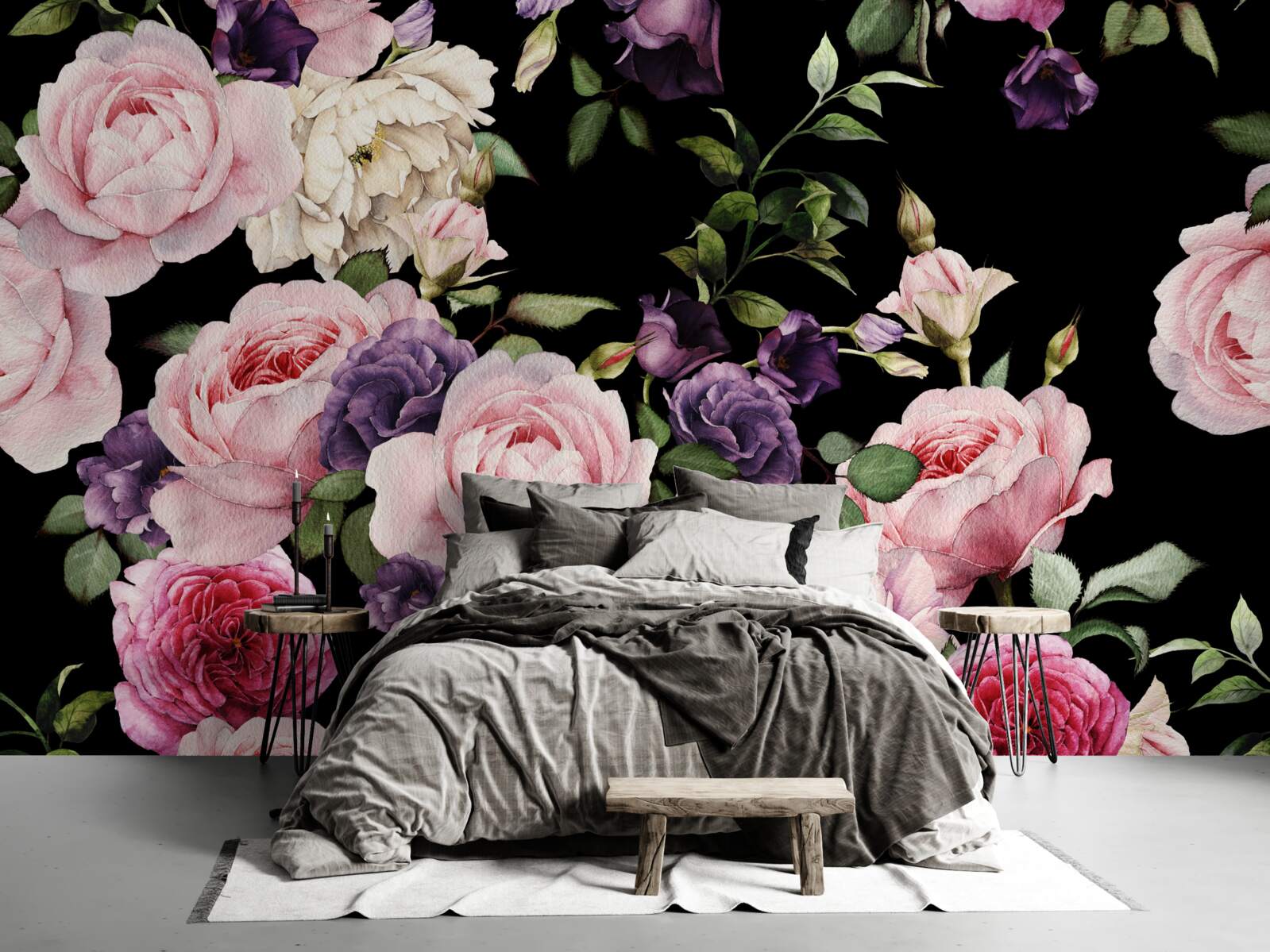 Fototapeta duże róże na czarnym tle