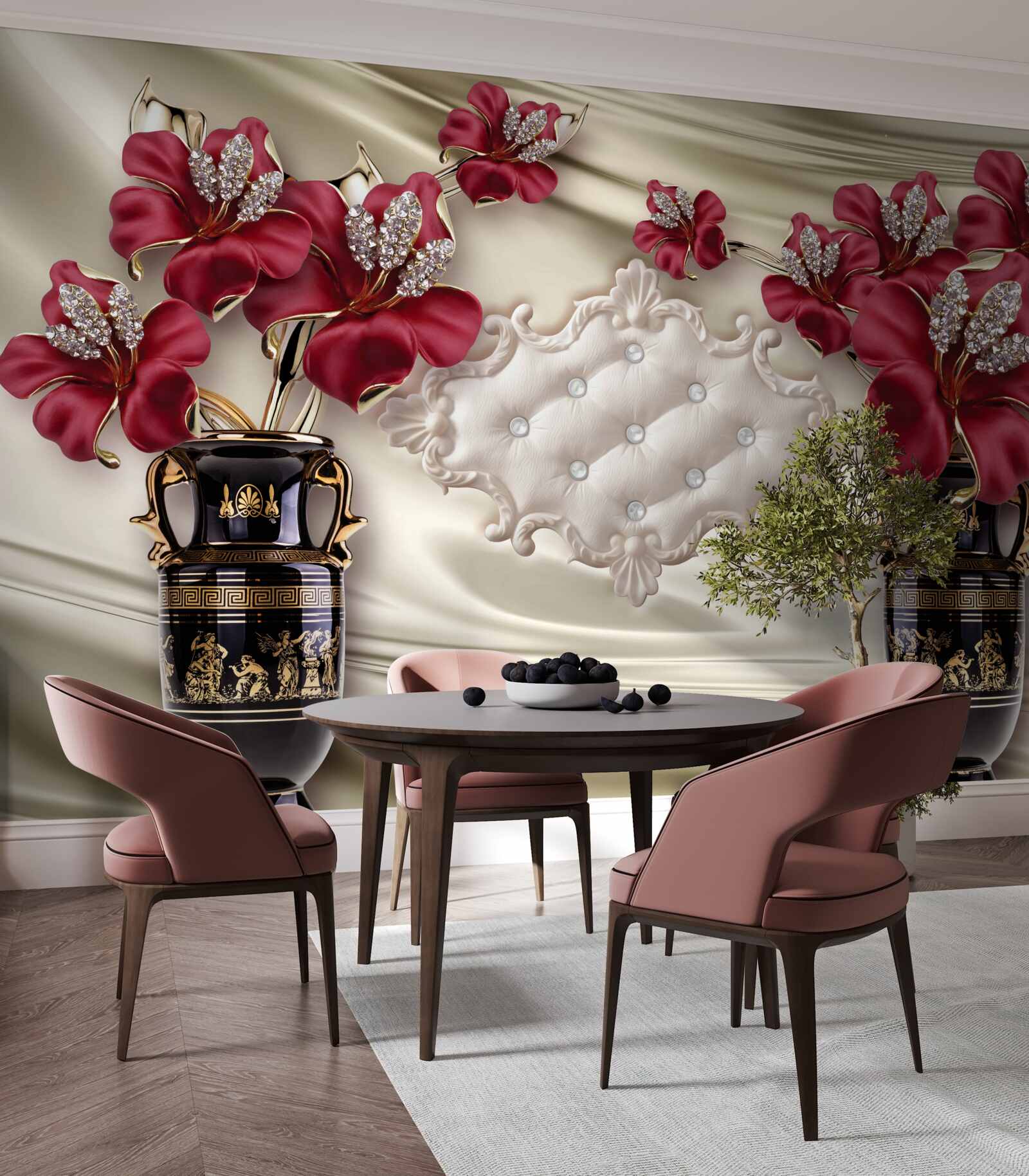 Fototapeta czarne wazony z czerwonymi liliami