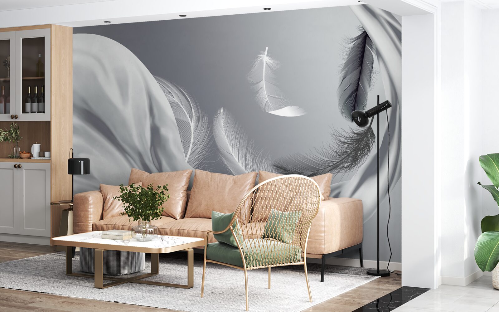 Fototapeta skręcone, błyszczące białe pióra