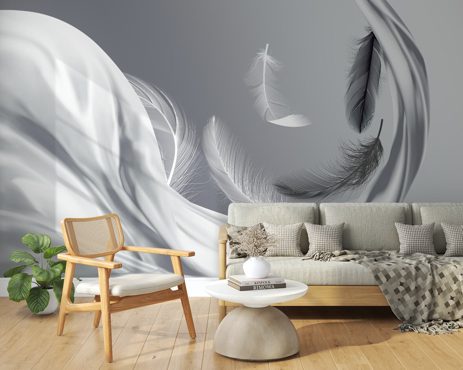 Fototapeta skręcone, błyszczące białe pióra