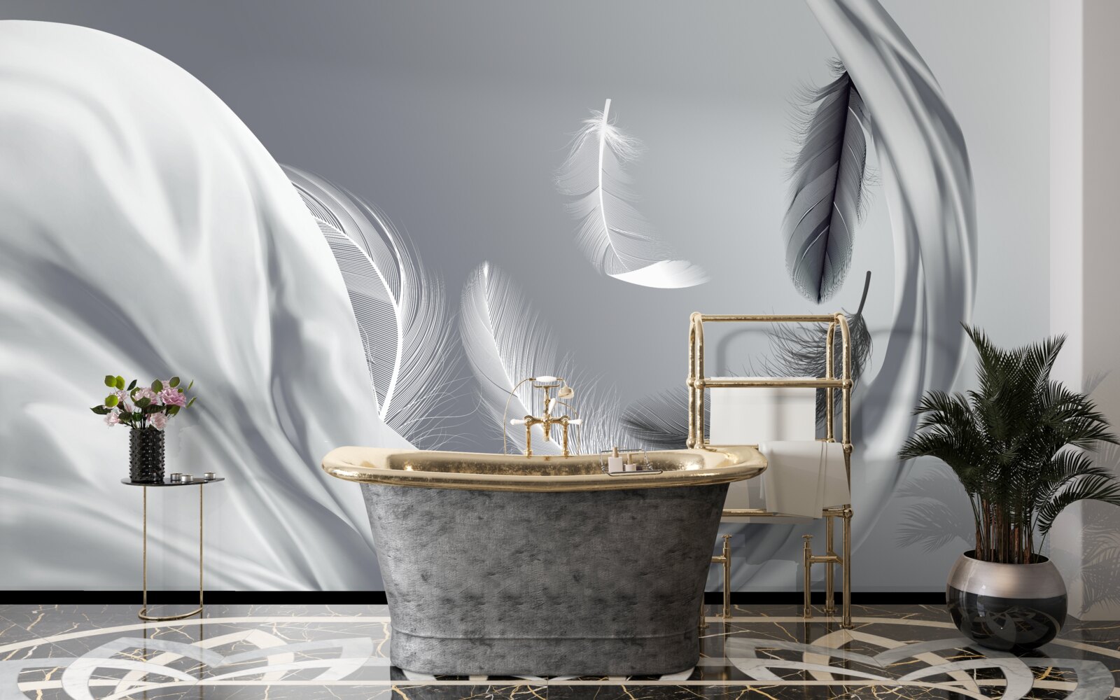 Fototapeta skręcone, błyszczące białe pióra