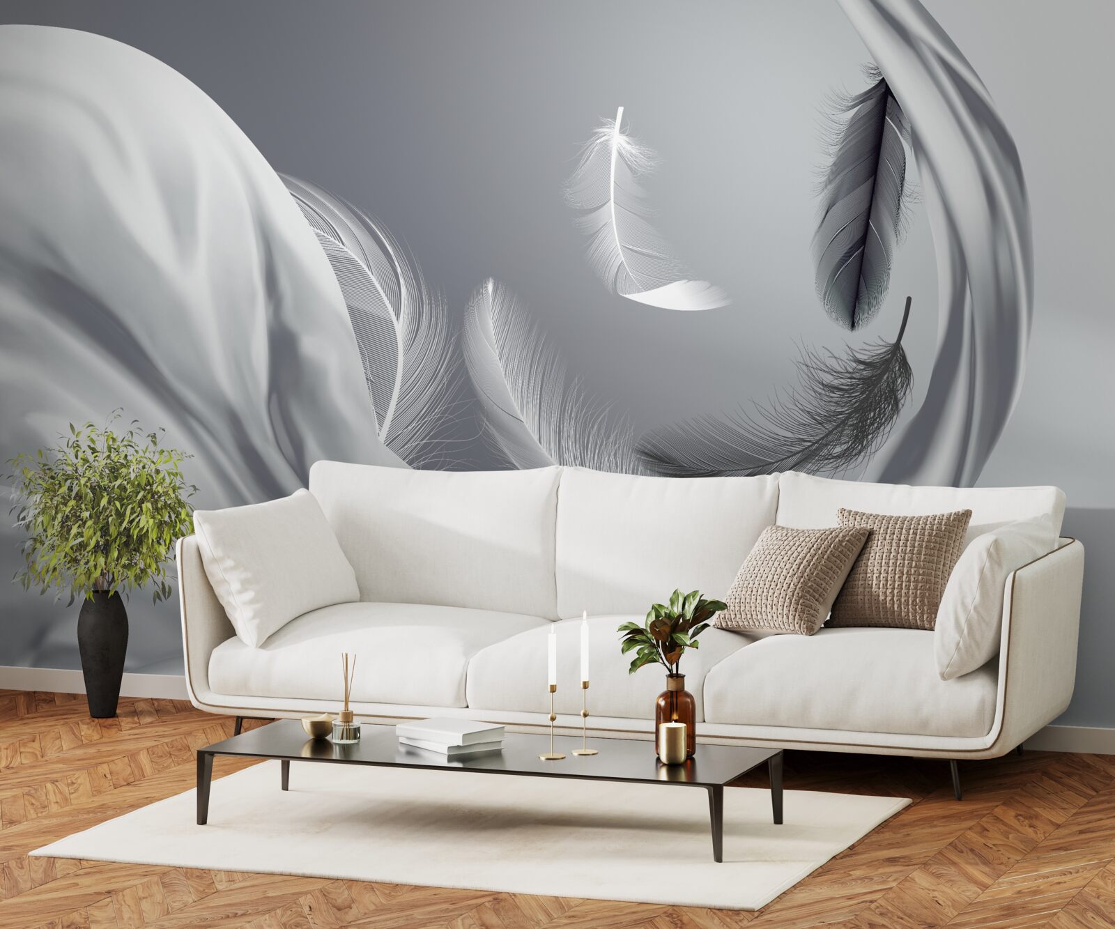 Fototapeta skręcone, błyszczące białe pióra