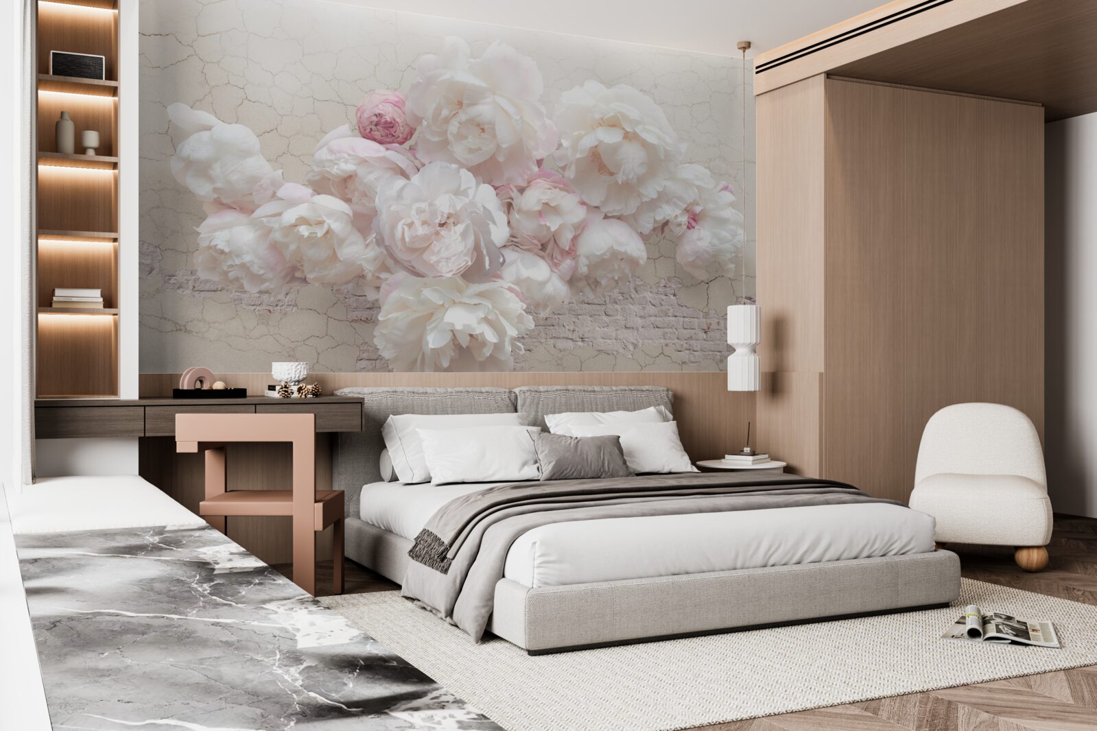 Fototapeta miękkie piwonie w kolorze białym i różowym