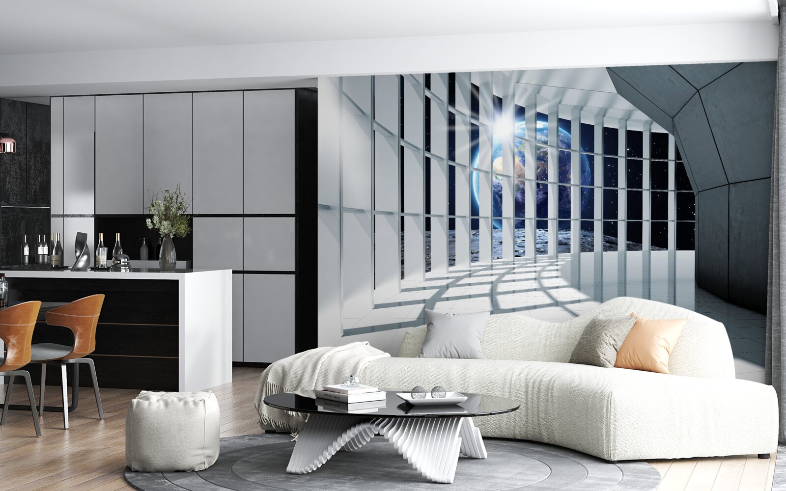 Fototapeta Światło z planety przenika przez przejście budynku